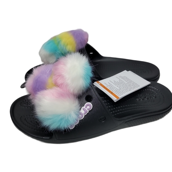 Crocs  Classic Fursure Pom Slides Wmn sz 7 - Picture 3 of 7